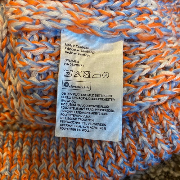 H&M Sweater Women's Sz S Pullover Crew Neck Chunky Knit Orange Blue - Picture 5 of 7